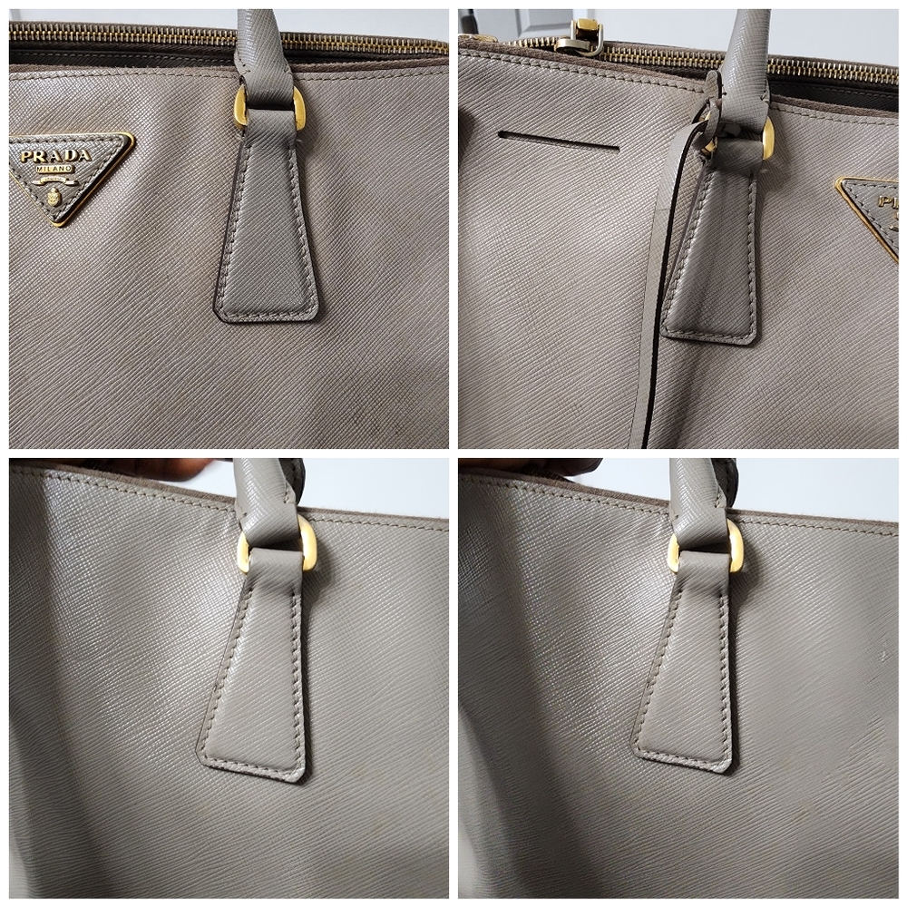 PRADA 2 Tone Saffiano Lux Large Double Zip Tote Bag Beige - Picture 15 of 16